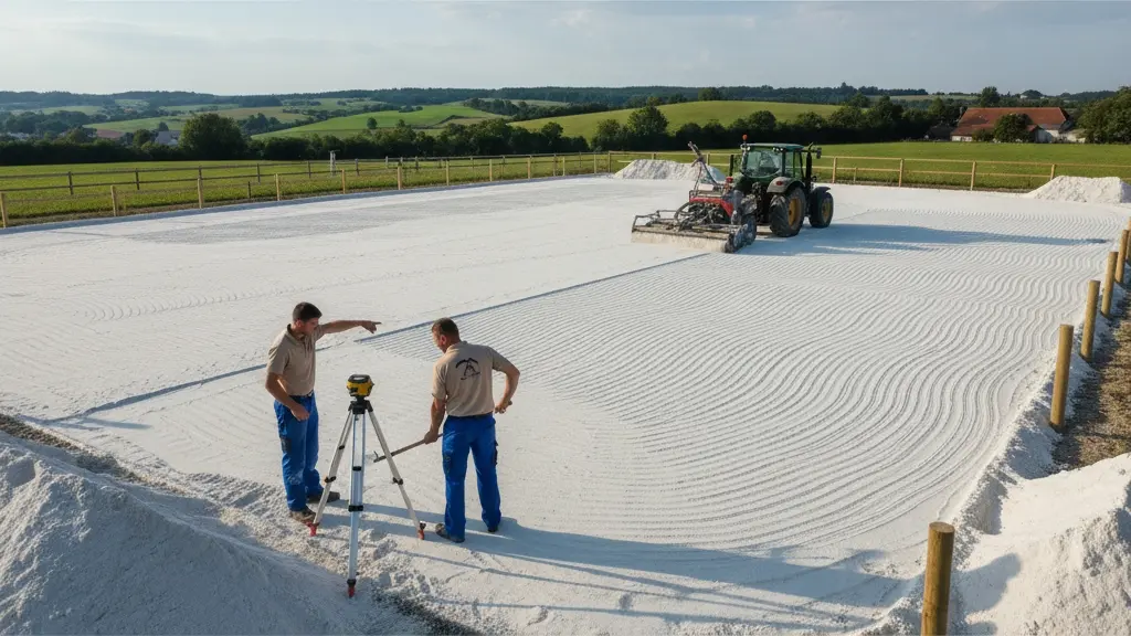Präzisionsbegradigung mit Laser-Nivelliergerät für perfekt ebene Reitplätze